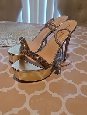 Chase + Chloe Metallic Gold Rhinestone Platform Sandals